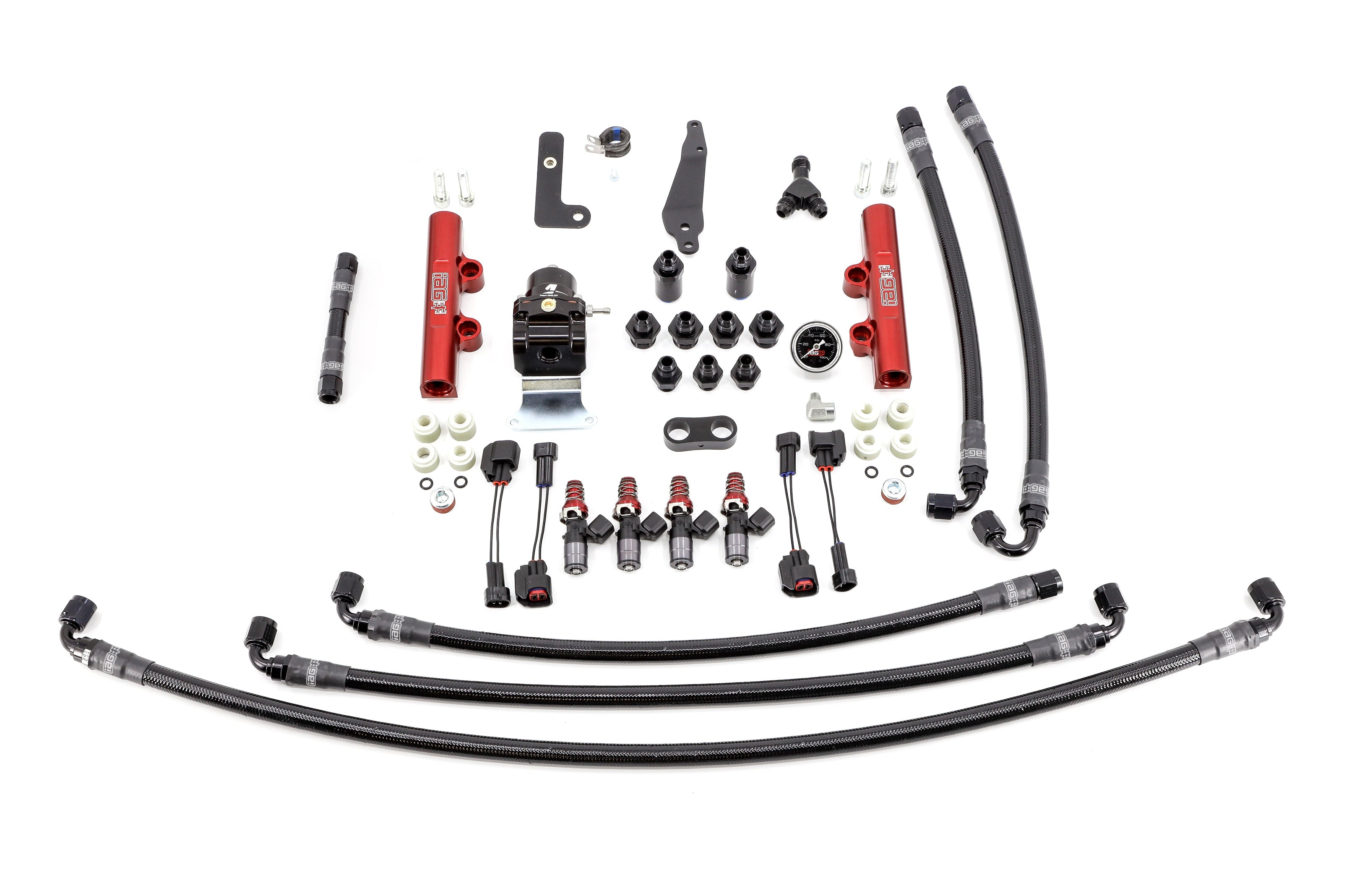IAG PTFE Flex Fuel System Kit w/ 1700cc Injectors, Lines, FPR, Red Fuel Rails - 2008-2021 Subaru STI